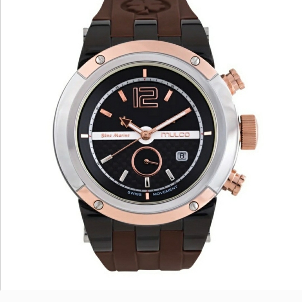 Mulco Black and Brown Watch with Rose Gold Accents